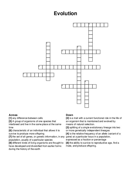 Evolution Crossword Puzzle Evolution Crossword Puzzle