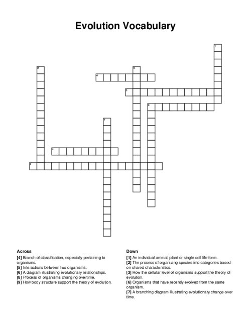Evolution Vocabulary Crossword Puzzle