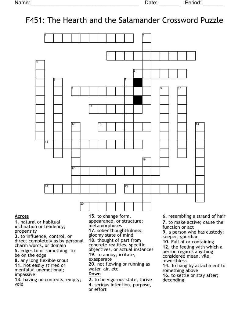 F451 The Hearth And The Salamander Crossword Puzzle WordMint