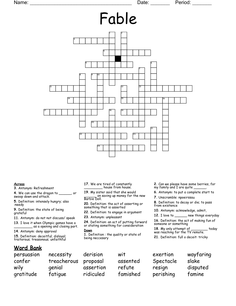 Fable Crossword WordMint Fable Crossword WordMint