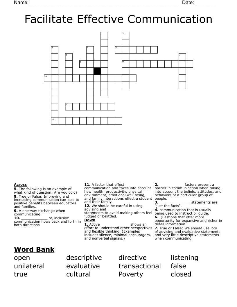 Facilitate Effective Communication Crossword WordMint Facilitate Effective Communication Crossword WordMint