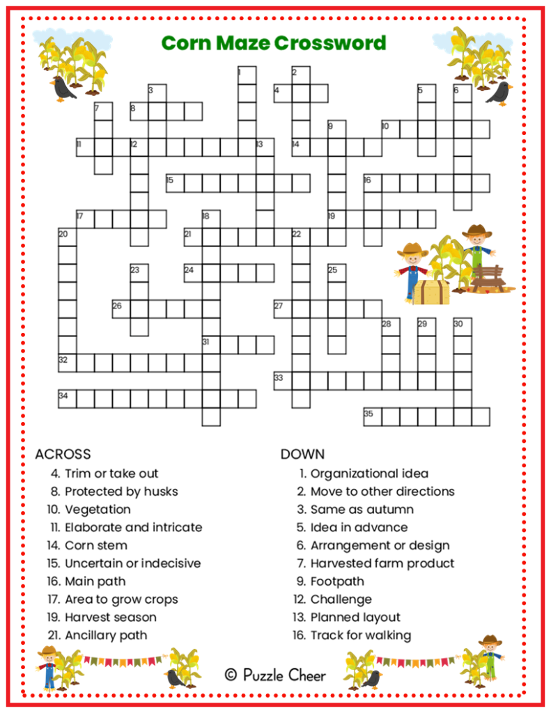 Fall Corn Maze Crossword Puzzle Puzzle Cheer