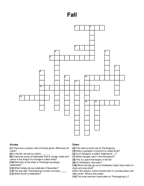Fall Crossword Puzzle Fall Crossword Puzzle