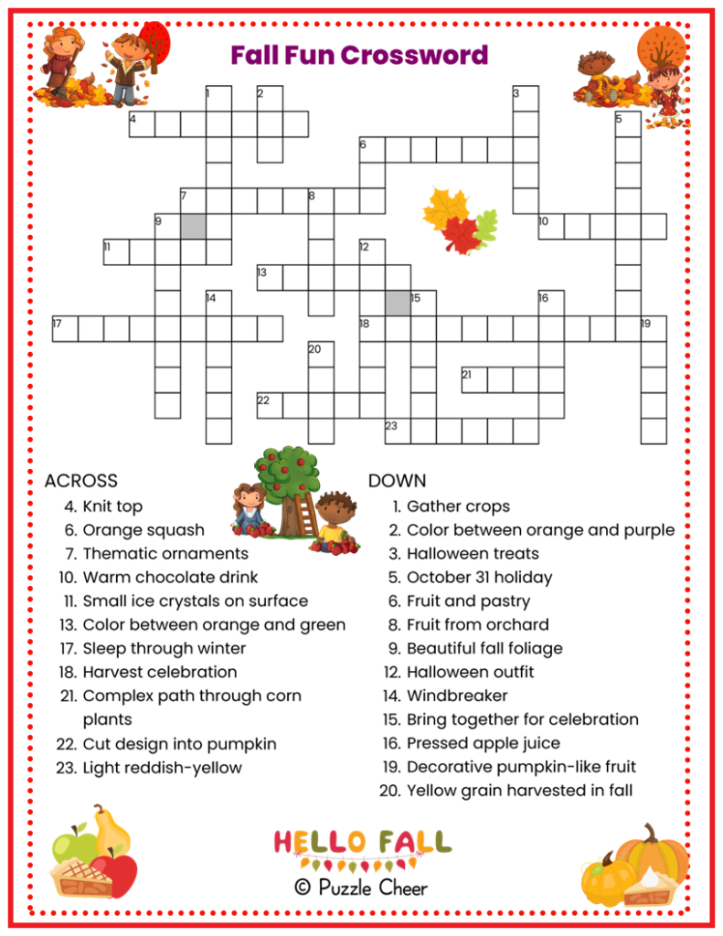 Fall Crossword Puzzle For Kids Puzzle Cheer Fall Crossword Puzzle For Kids Puzzle Cheer