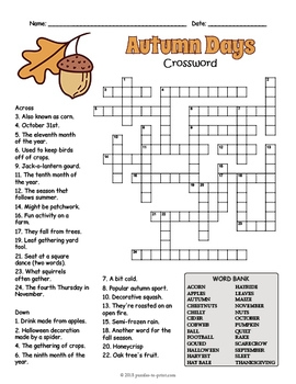 Fall Crossword Puzzle Worksheet 4 Versions By Puzzles To Print Emma Fall Crossword Puzzle Worksheet 4 Versions By Puzzles To Print Emma