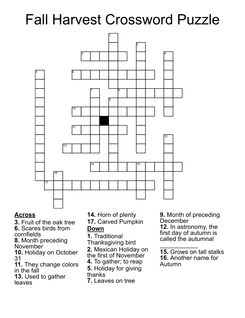 Fall Harvest Crossword Puzzle WordMint Fall Harvest Crossword Puzzle WordMint