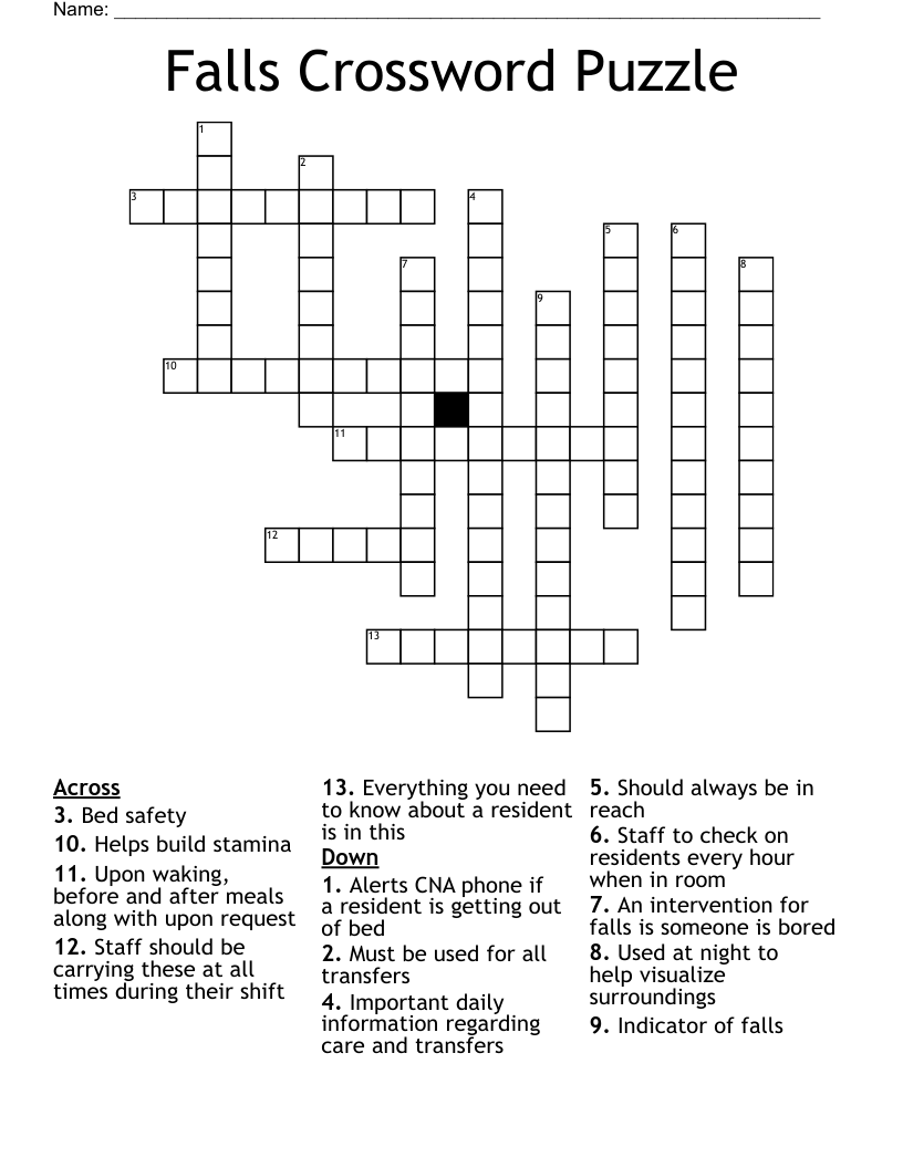 Falls Crossword Puzzle WordMint