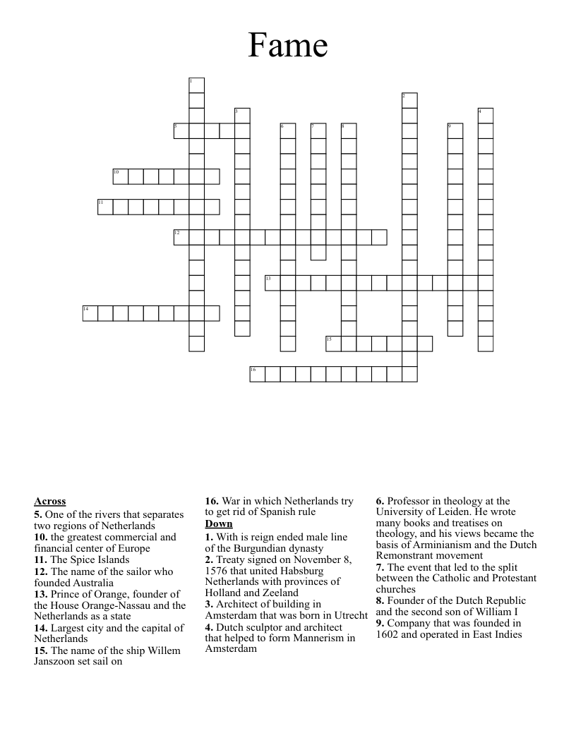 Fame Crossword WordMint