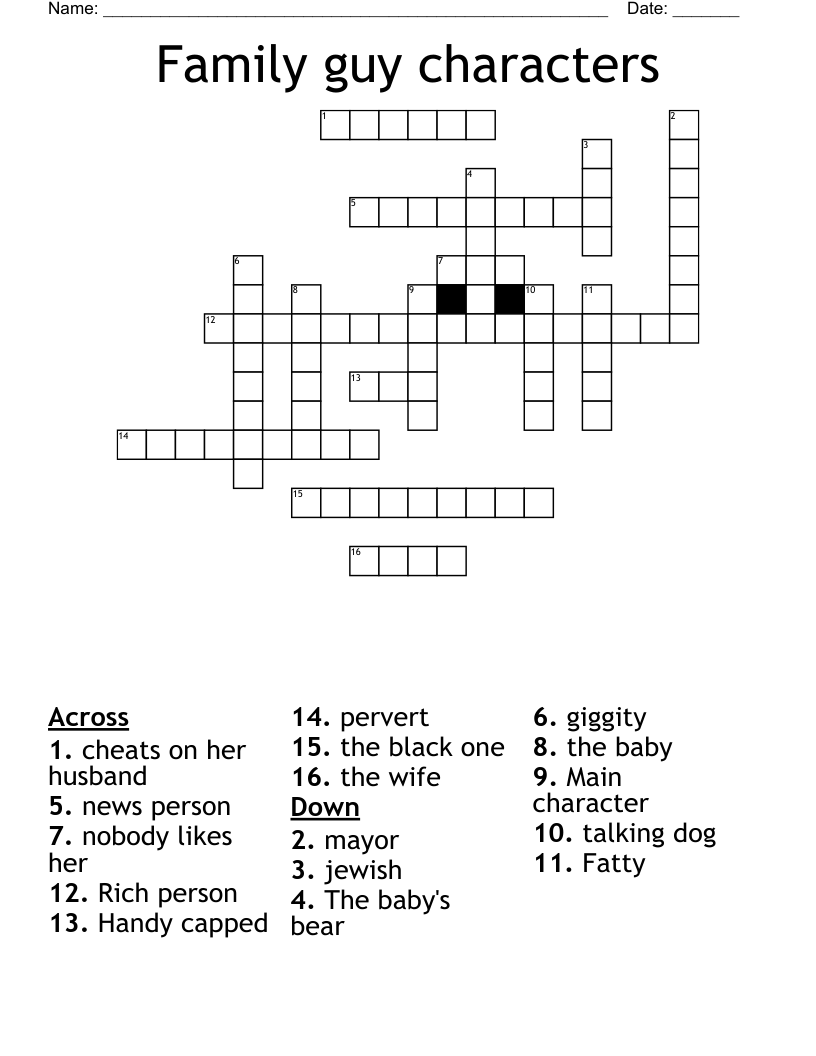 Family Guy Characters Crossword WordMint Family Guy Characters Crossword WordMint