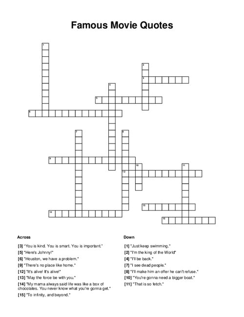 Famous Movie Quotes Crossword Puzzle