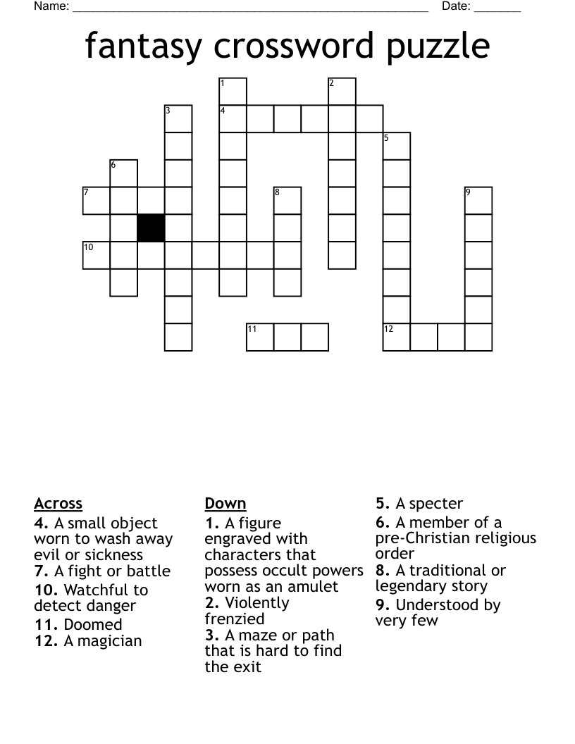Fantasy Crossword Puzzle WordMint