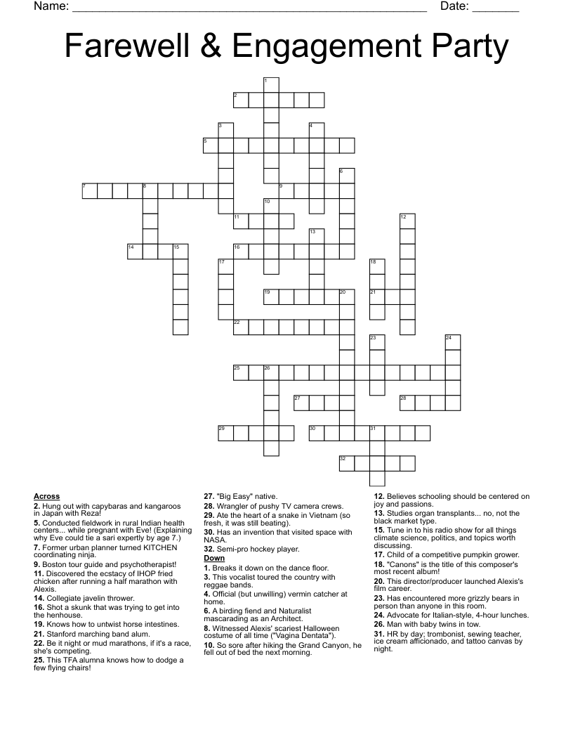 Farewell Engagement Party Crossword WordMint