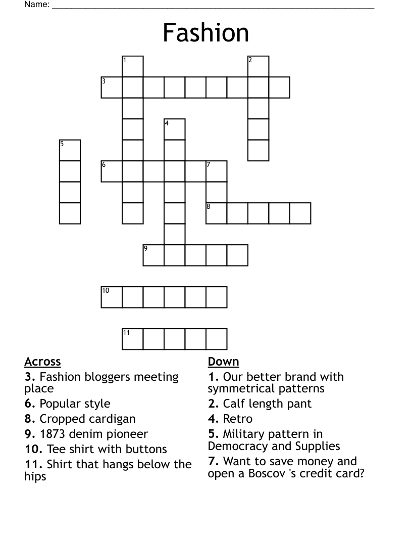 Fashion Crossword WordMint
