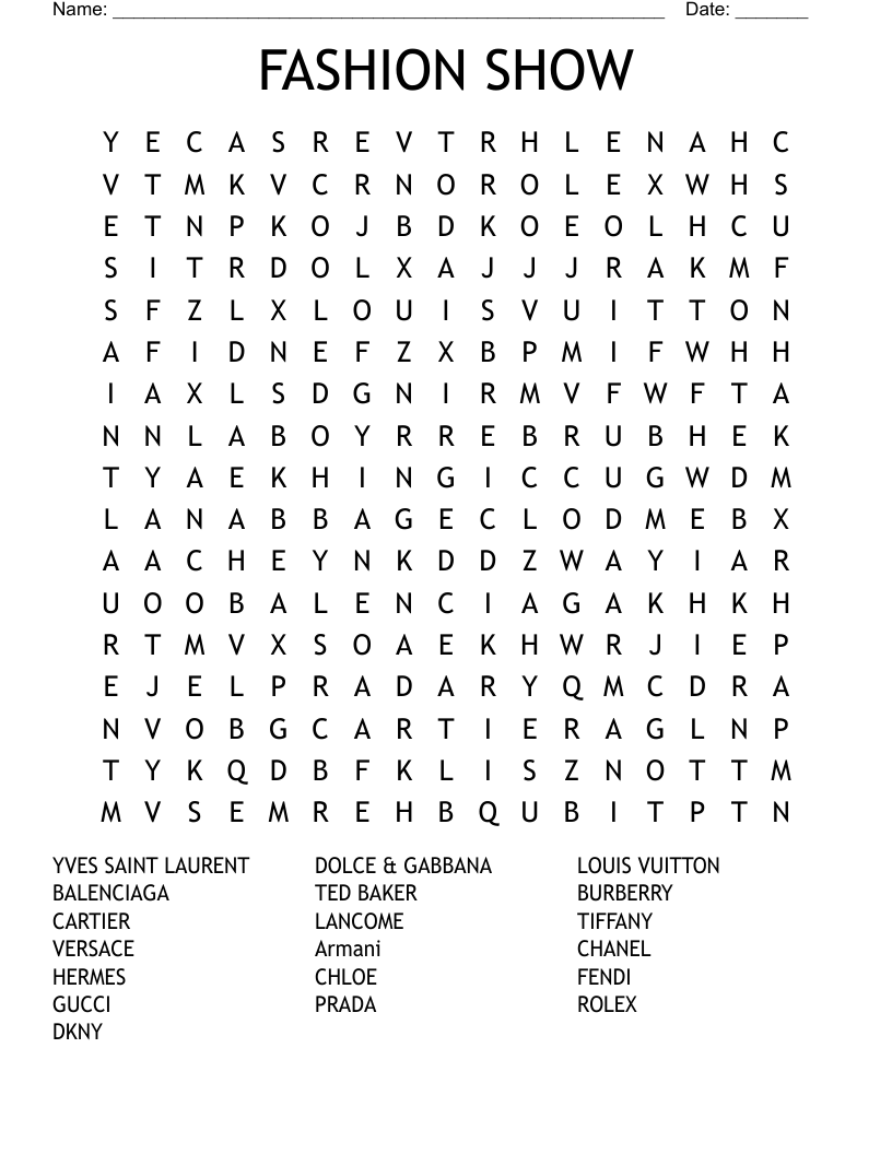FASHION SHOW Word Search WordMint