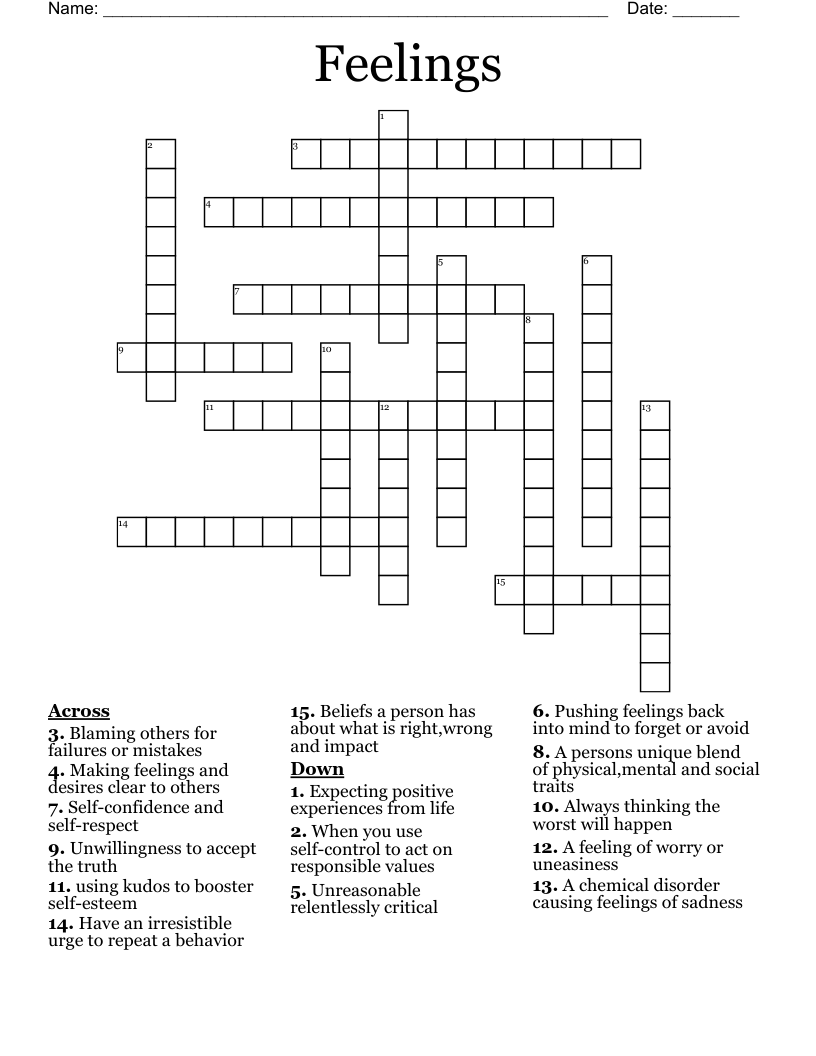 Feelings Crossword WordMint