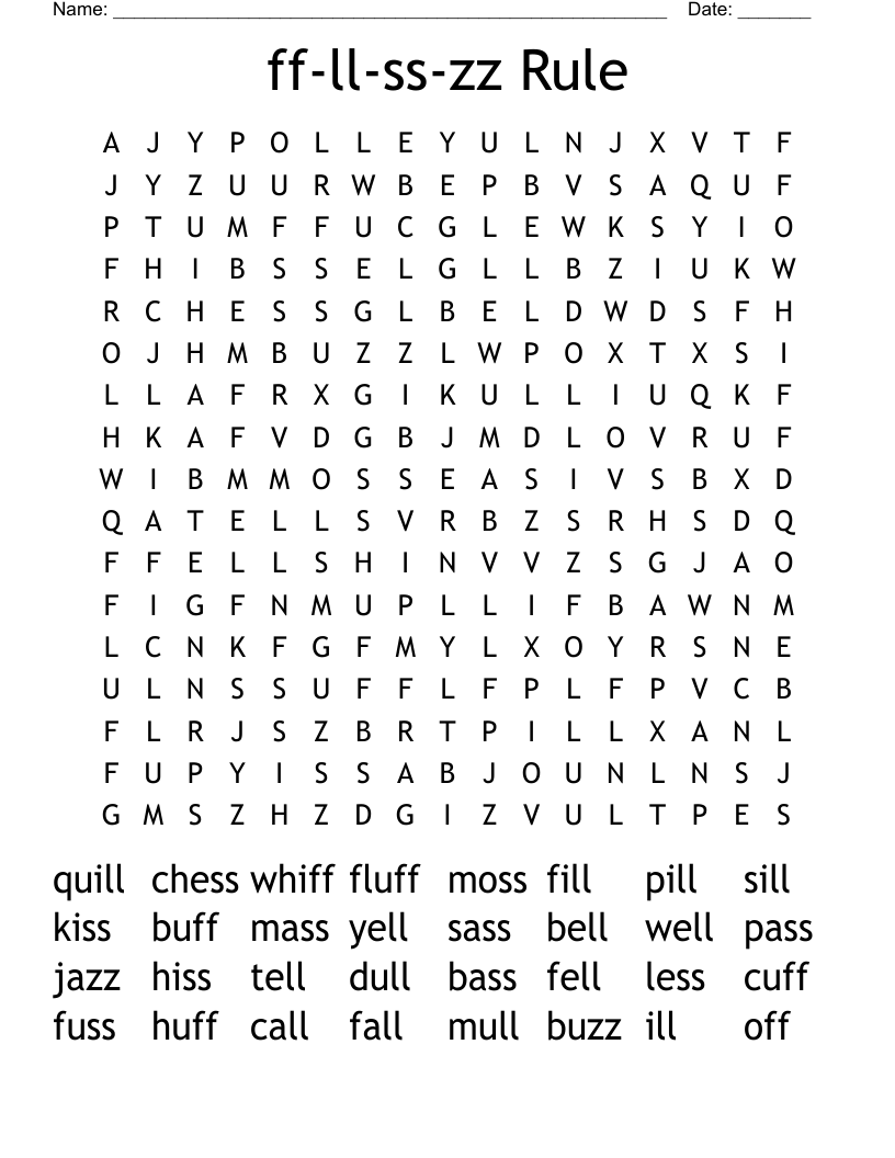 Ff ll ss zz Rule Word Search WordMint