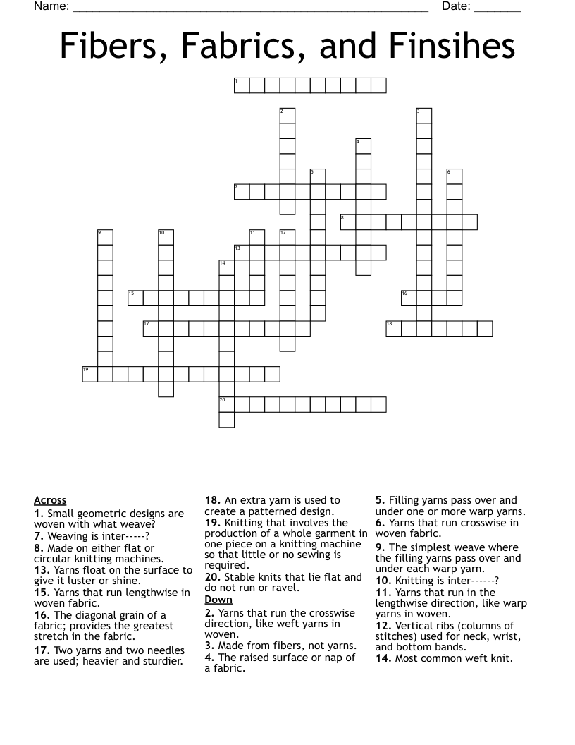 Fibers Fabrics And Finsihes Crossword WordMint