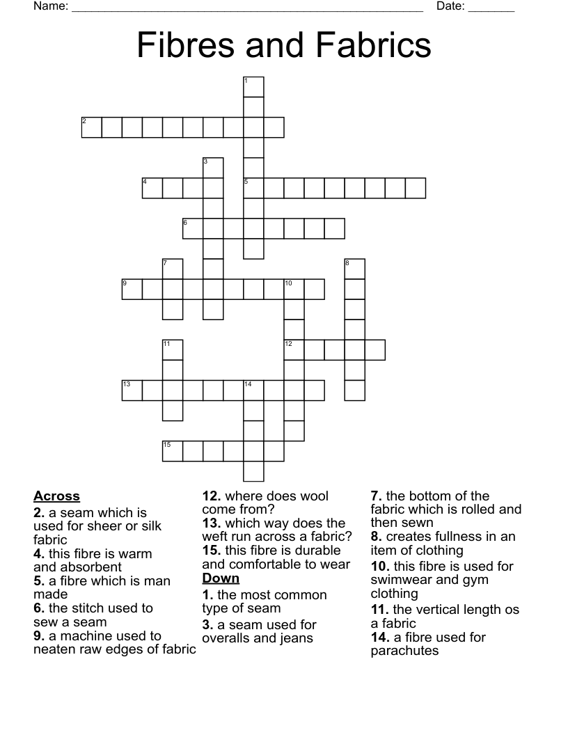 Fibres And Fabrics Crossword WordMint Fibres And Fabrics Crossword WordMint