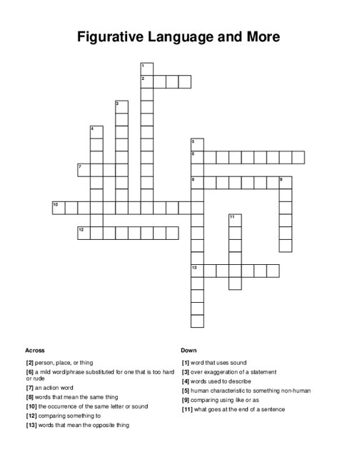 Figurative Language And More Crossword Puzzle