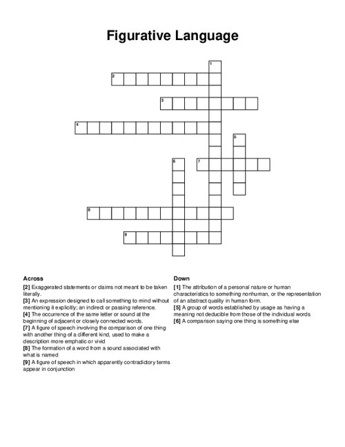 Figurative Language Crossword Puzzle
