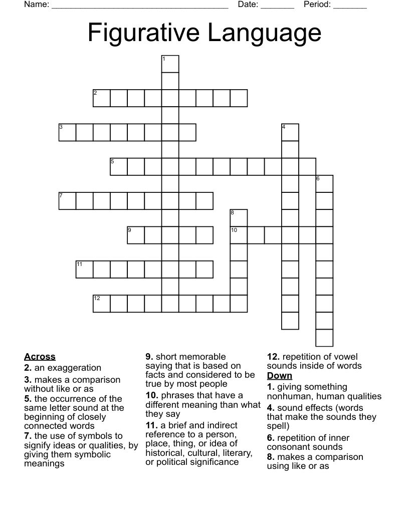 Figurative Language Crossword WordMint