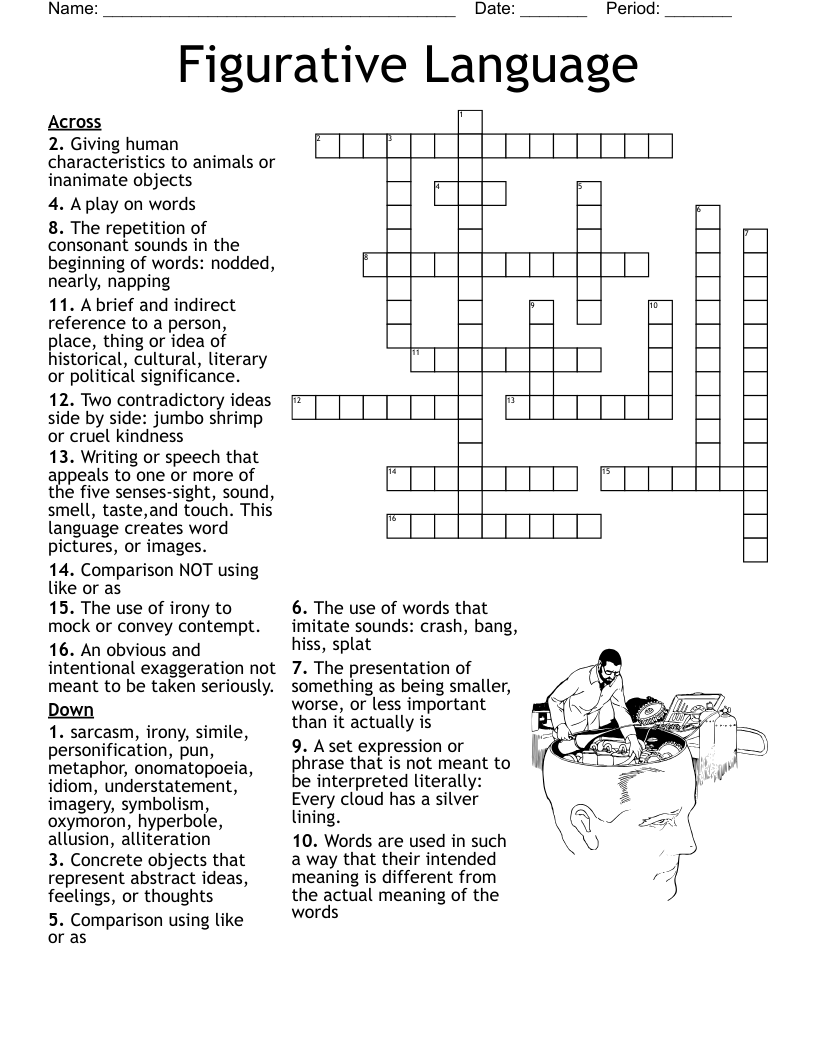 Figurative Language Crossword WordMint Figurative Language Crossword WordMint