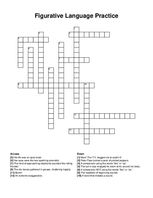 Figurative Language Practice Crossword Puzzle