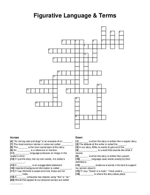 figurative language crossword puzzle