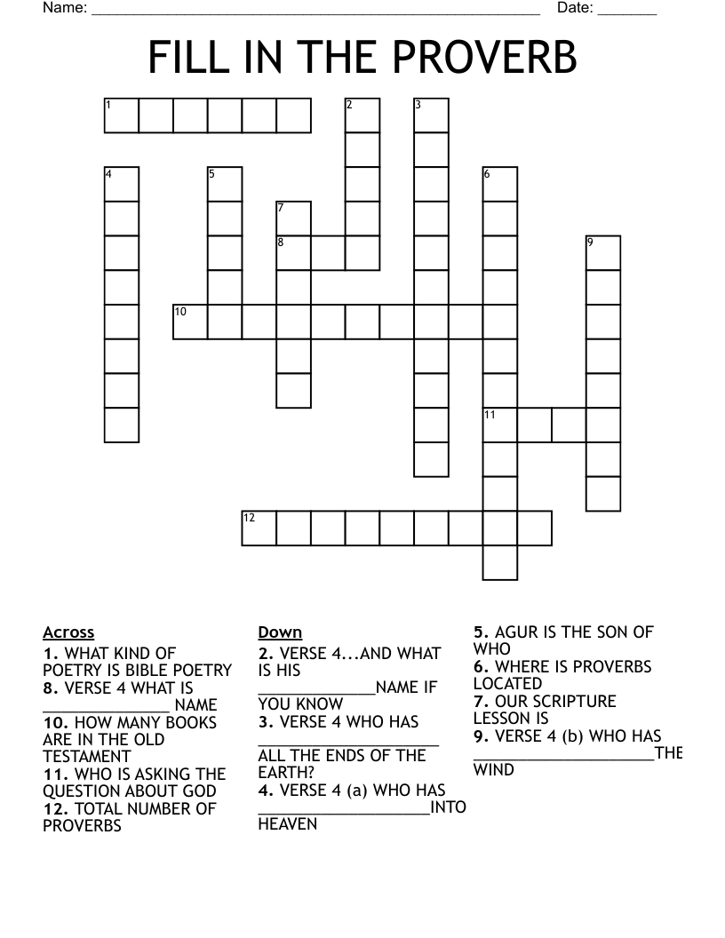 FILL IN THE PROVERB Crossword WordMint
