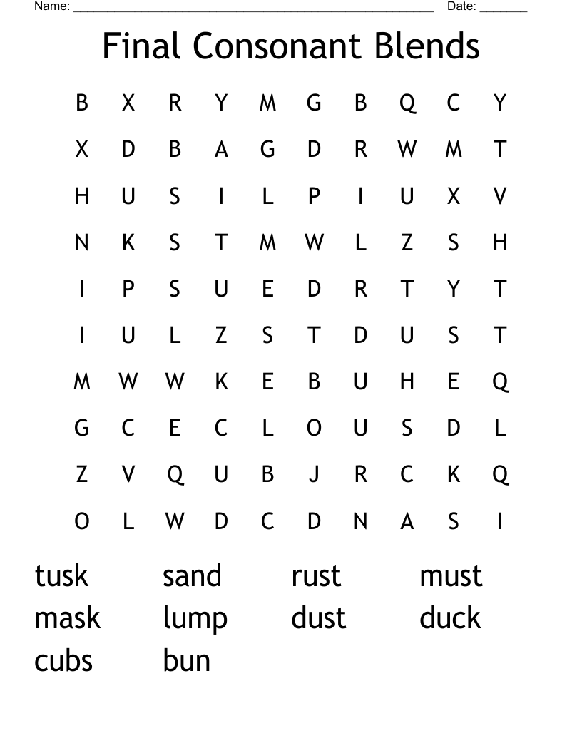 Final Consonant Blends Word Search WordMint