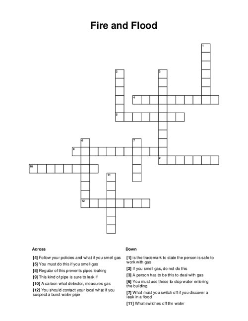 Fire And Flood Crossword Puzzle Fire And Flood Crossword Puzzle