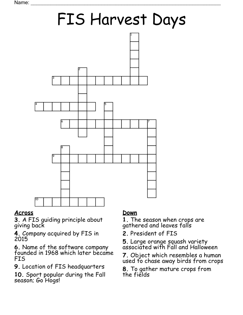 FIS Harvest Days Crossword WordMint FIS Harvest Days Crossword WordMint