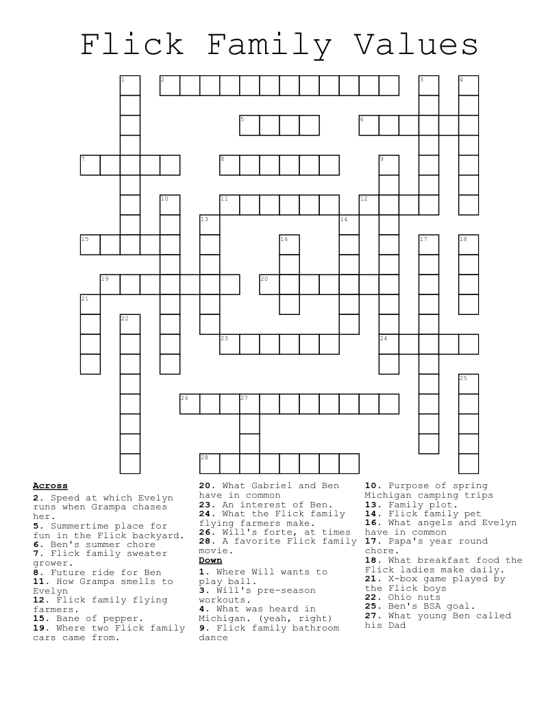 Flick Family Values Crossword WordMint