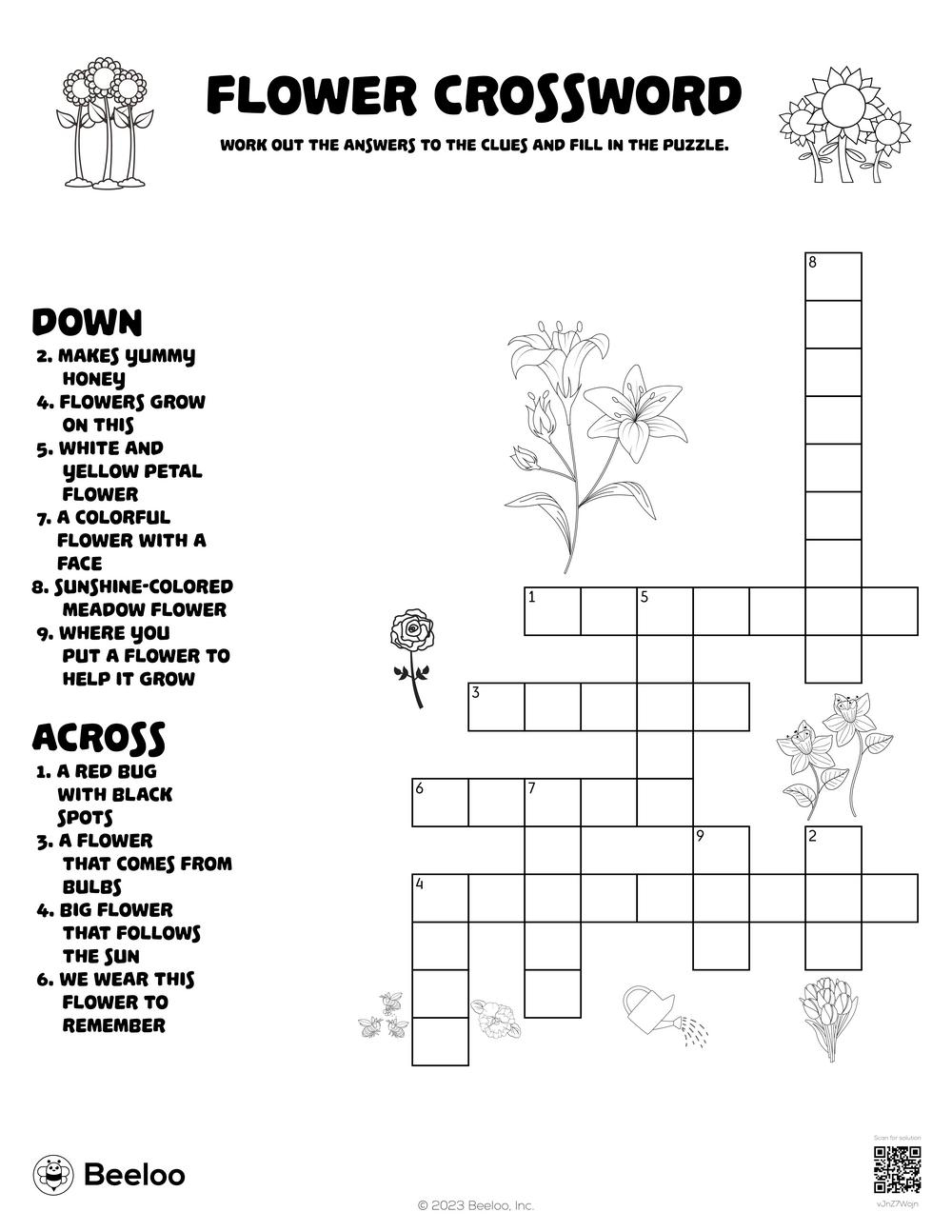 Flower Crossword Beeloo Printable Crafts And Activities For Kids
