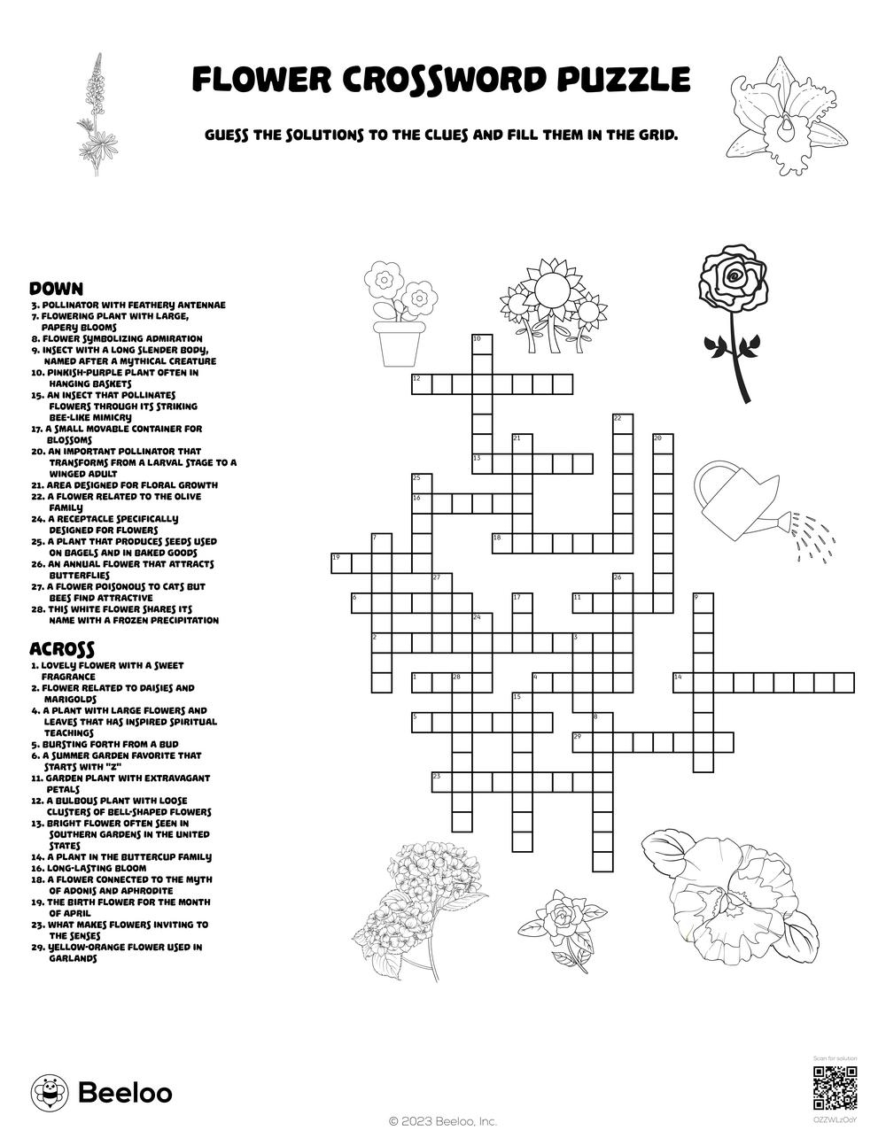 Flower Crossword Puzzle Beeloo Printable Crafts And Activities For Kids