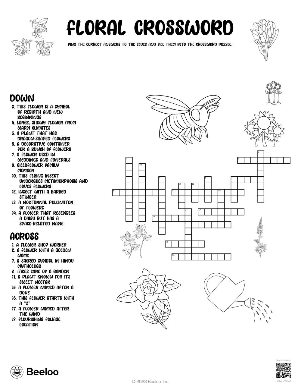 Flower themed Crossword Puzzles Beeloo Printable Crafts And Activities For Kids