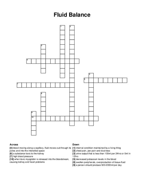 Fluid Balance Crossword Puzzle
