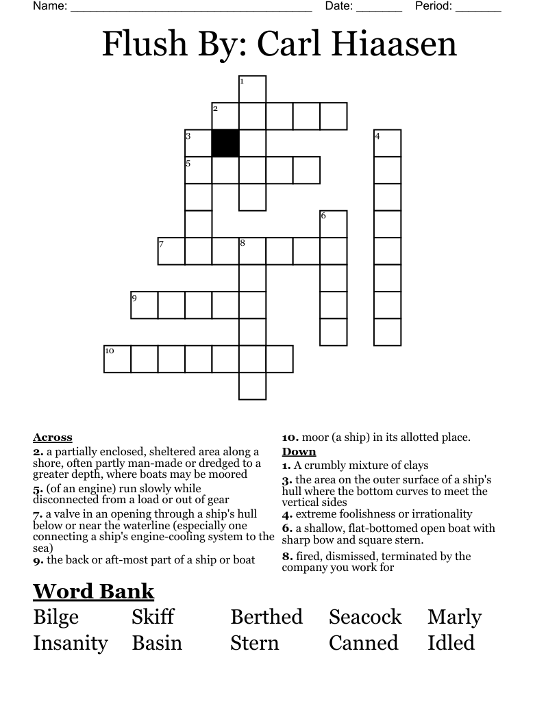 Flush By Carl Hiaasen Crossword WordMint