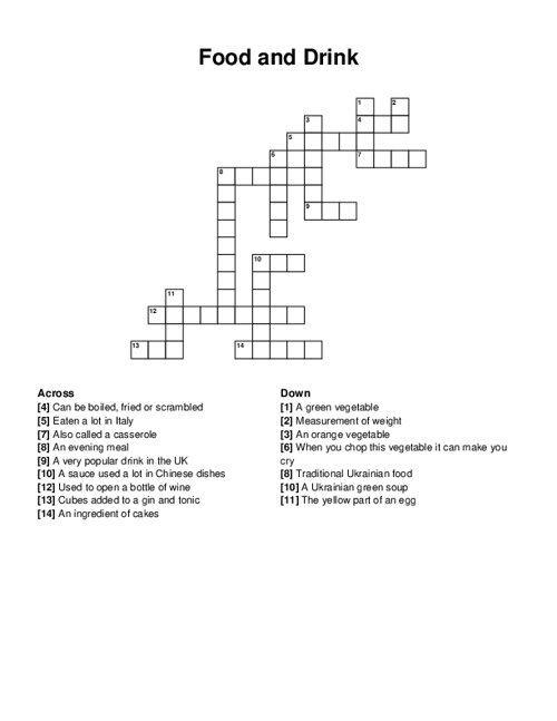 Food And Drink Crossword Puzzle