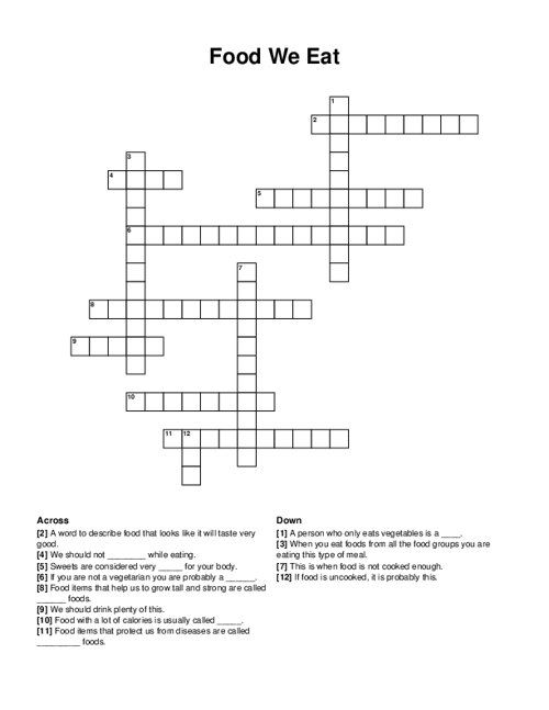 Food And Drink Crossword Puzzle