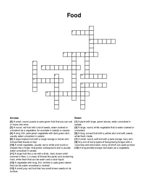 Food Crossword Puzzle Food Crossword Puzzle