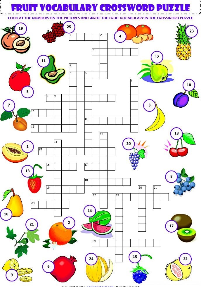 Food Fruit Vocabulary Criss Cross Crossword Puzzle Worksheet Lesson