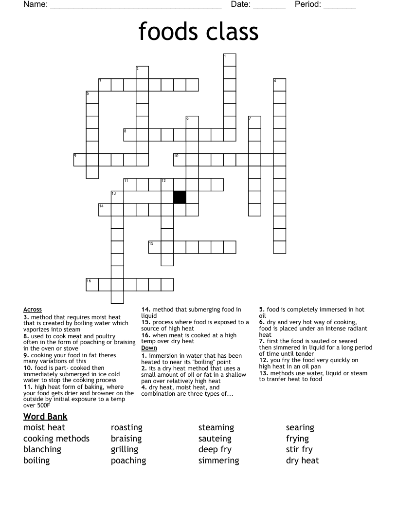 Foods Class Crossword WordMint