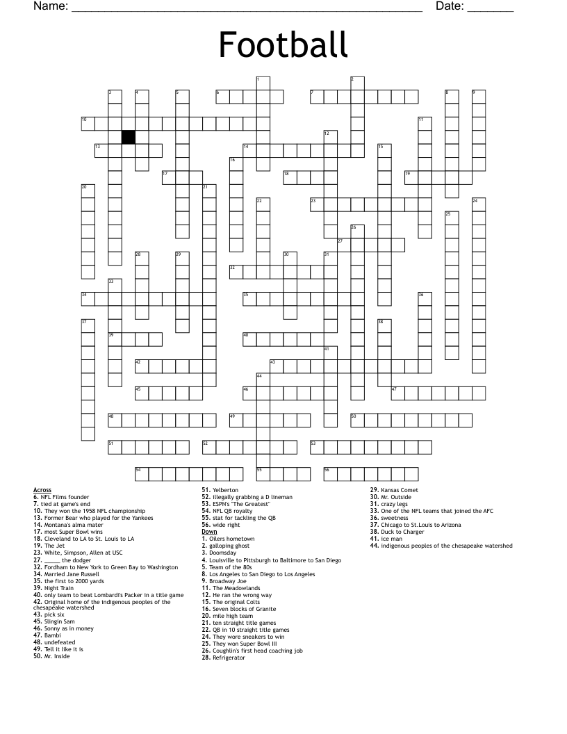football crossword puzzle