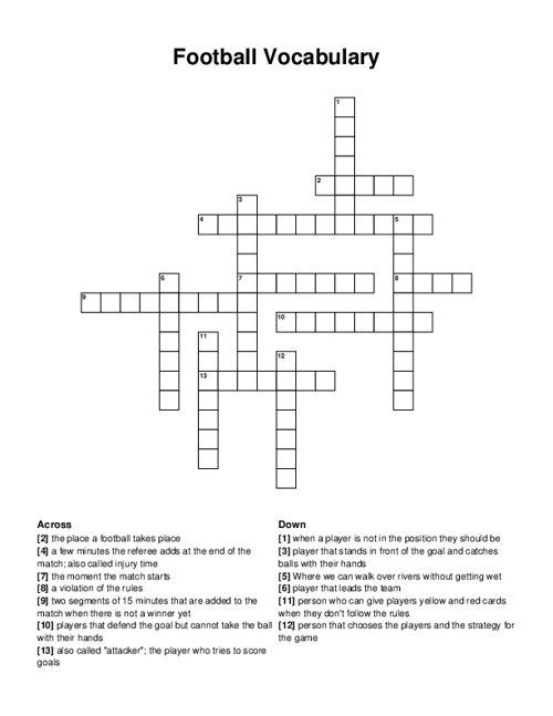 Football Vocabulary Crossword Puzzle