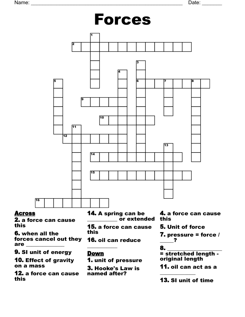 Forces Crossword WordMint Forces Crossword WordMint