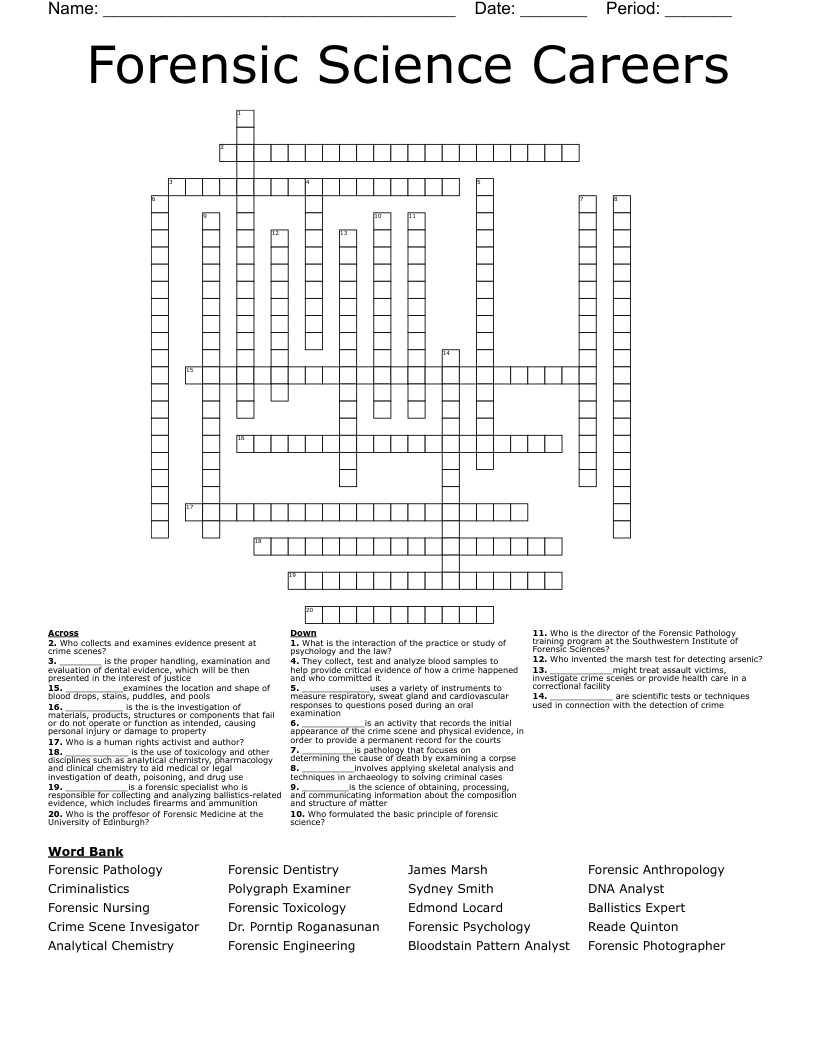 Forensic Science Careers Crossword WordMint