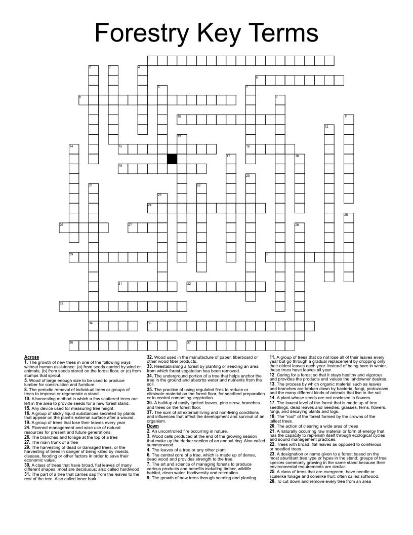 Forestry Key Terms Crossword WordMint