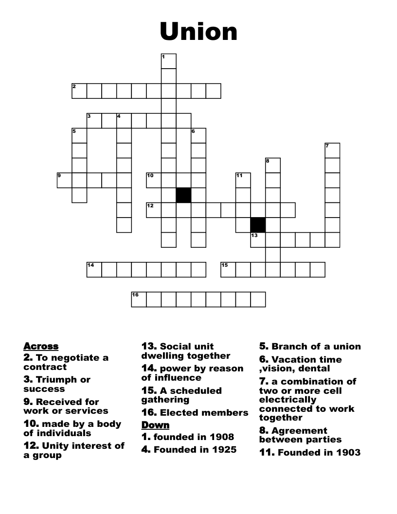 Form A Union Crossword Clue Printable