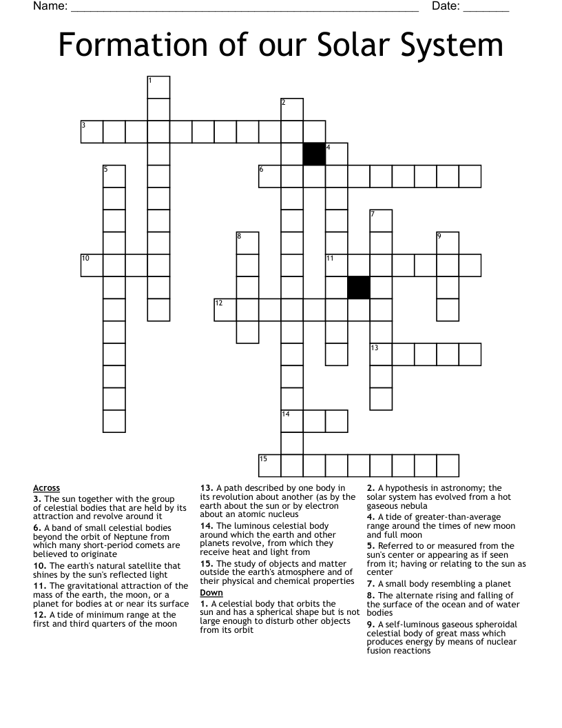 Formation Of Our Solar System Crossword WordMint
